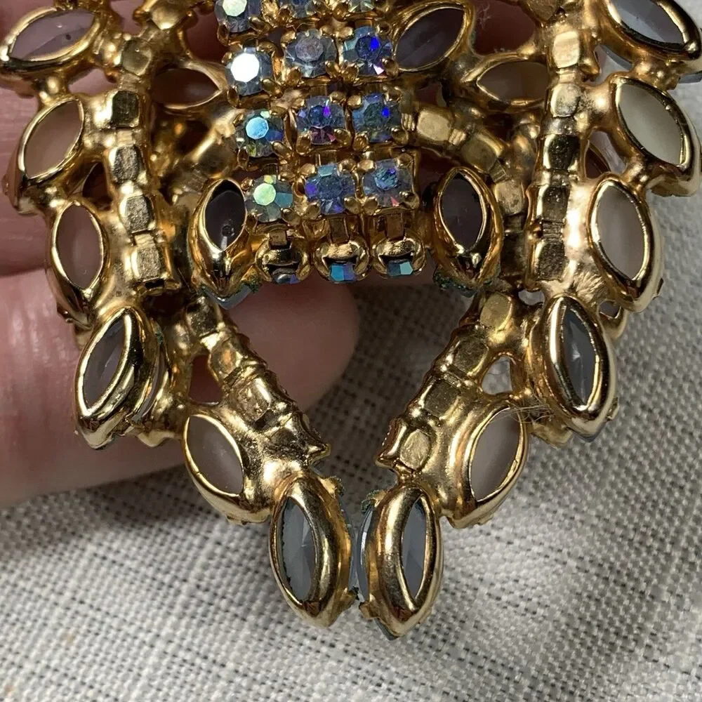 Vintage Brooch Frosted Pastel Navette AB Rhinestones Statement Layered